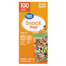 Great Value Zipper Square Snack Bags 100ct