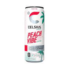 Celsius Energy Drink Peach VIBE 12 fl oz 12pk + Bottle Deposit $0.60