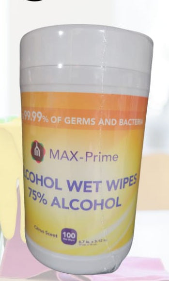 MAX-Prime 75% Alcohol Wet Wipes Citrus Scent 100ct