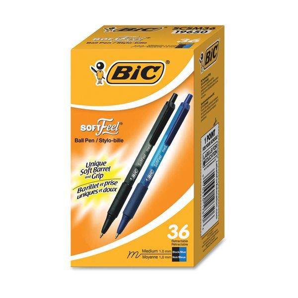 BIC Soft Feel Ballpoint Click Pens Medium Black & Blue 36pk