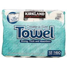 Kirkland Paper Towel Create-A-Size 160 2-ply Sheets 1026sq ft 12ct