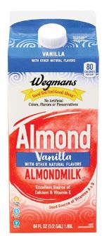 Wegmans Vanilla Almond Milk 80 cal 1/2 Gal