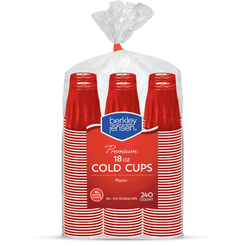 Berkley Jensen Red Premium Plastic Cold Cups 18oz 240ct