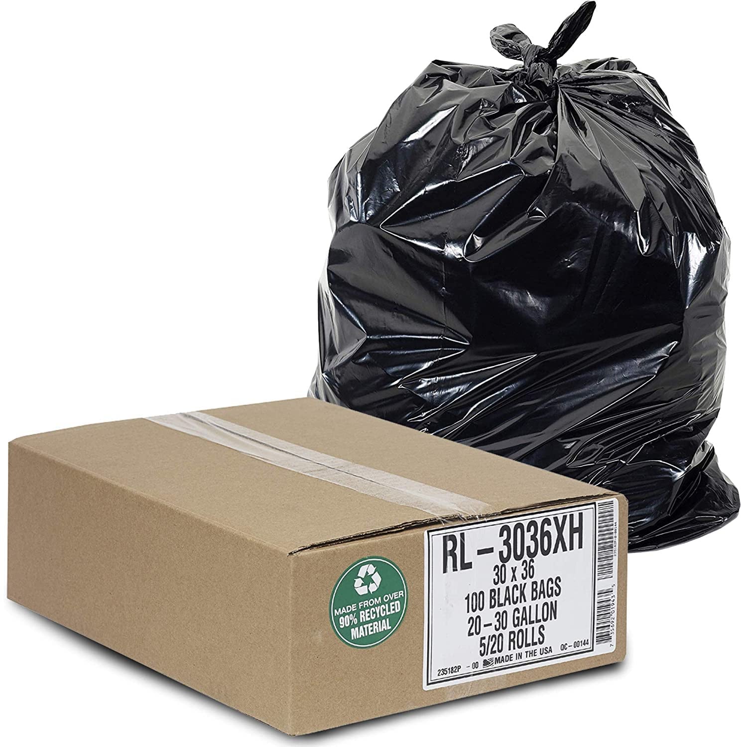 Aluf Plastics 20-30 Gallon Black Trash Bags 1-Mil 30x36" 100ct