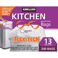 Kirkland Signature 13 Gallon Unscented Kitchen Trash Bags 200ct