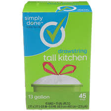 Simply Done Tall Kitchen 13 Gallon Drawstring Garbage Bags White 45ct