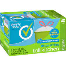 Simply Done Tall Kitchen 13 Gallon Drawstring Garbage Bags White 40ct