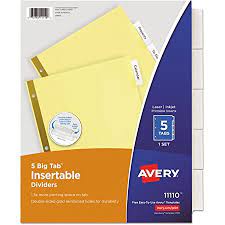 Avery Insertable Big Tab Dividers 5-Tab Letter