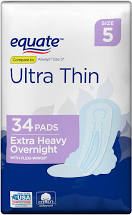 Equate Ultra Thin, Size 5, Extra Heavy Overnight Pads w/Wings 34ct