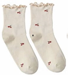 Cream Cherry Ruffle Ankle Socks