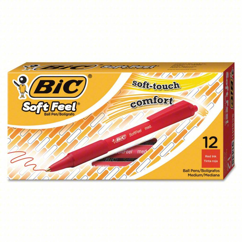 BIC Soft Feel Click Pen Medium Red 12pk