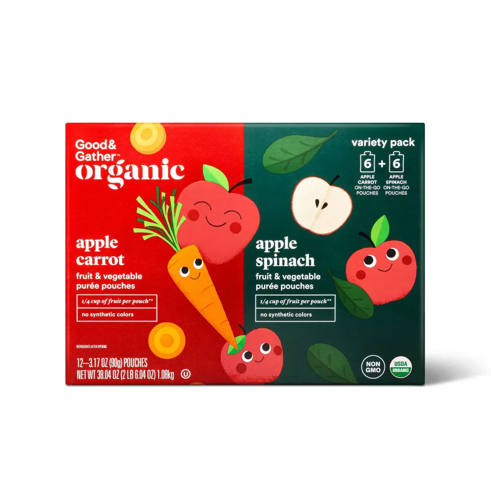 Good + Gather Organic Apple Carrot + Apple Spinach Pouches 12ct