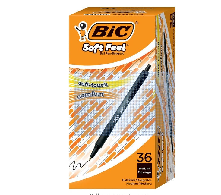 BIC Soft Feel Ballpoint Click Pens Medium Black 36pk