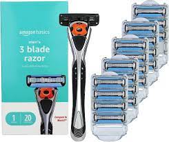 Amazon Basics 3 Blade Razor Handle with 20 Cartridges