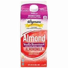 Wegmans Vanilla Unsweetened Almond Milk 30cal 1/2gal