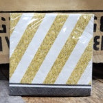 Cocktail Napkin White & Gold Striped 16ct