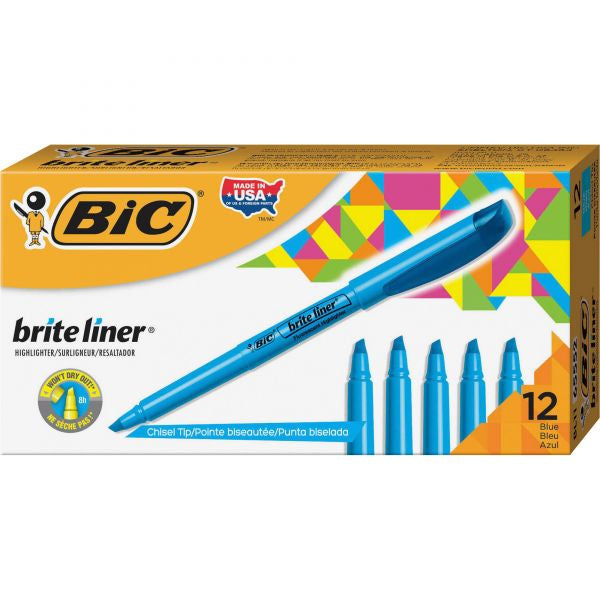 BIC Brite Liner Highlighter Blue Chisel Tip 12pk