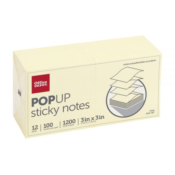 Office Depot Pop Up Sticky Notes 3x3 Yellow 12pk