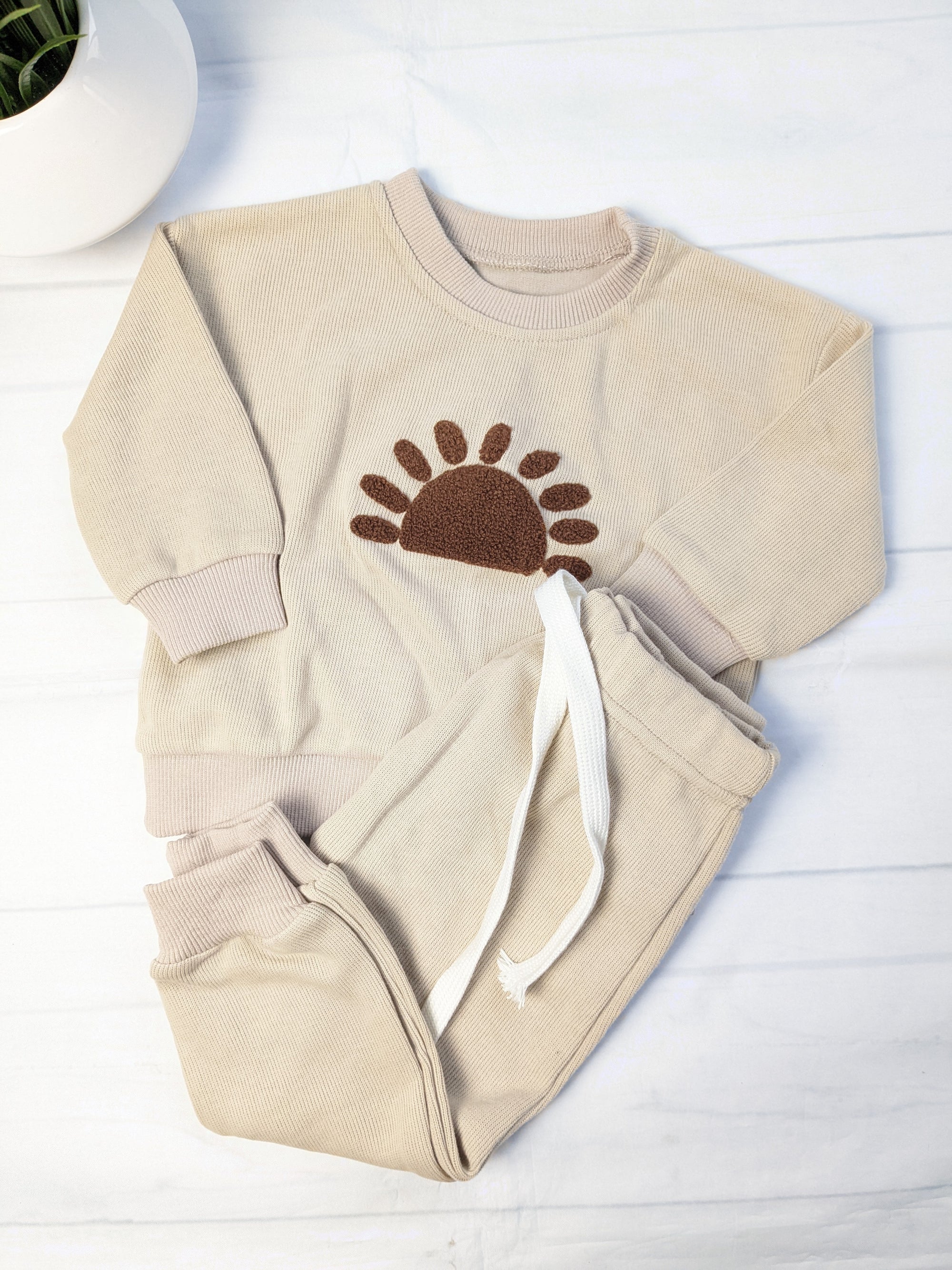 Tan Sun Applique Jogger Set