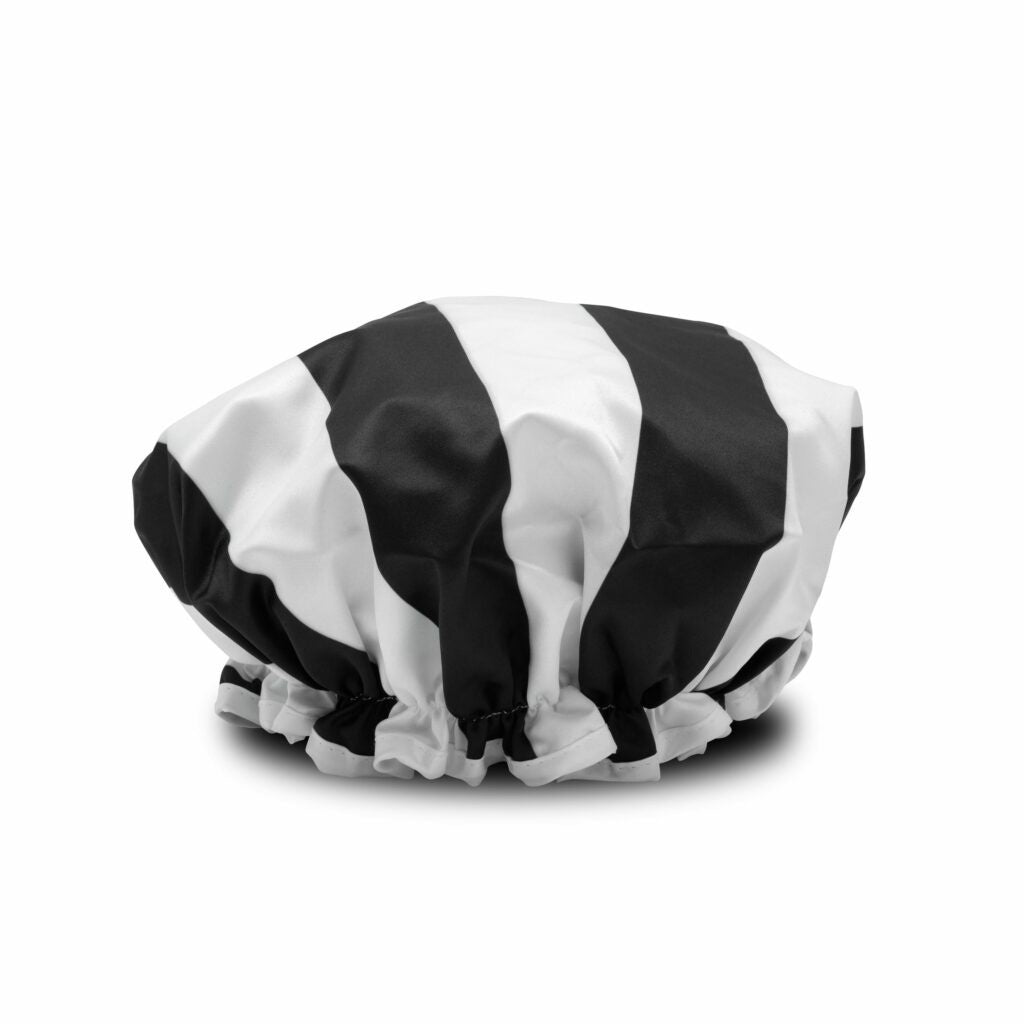 Manor Road Black & White Stripe Luxury Shower Cap