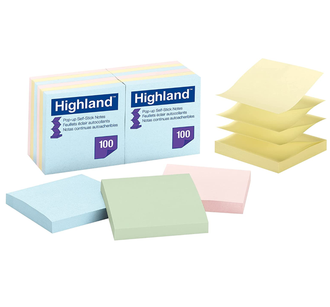 Highland Pop Up Sticky Note Pads 3x3 Assorted Pastel 12pk