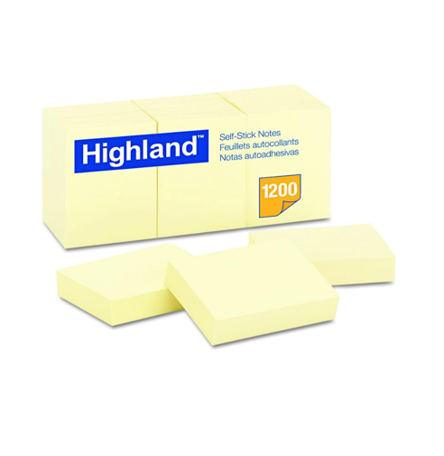 Highland Sticky Notes 1 1/2 x 2 Yellow 100 Sheet 12pk