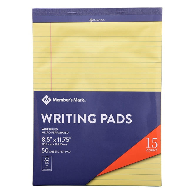 Member's Mark Legal Writing Pad Perforated Canary 15pk