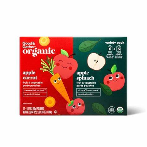 Good + Gather Organic Apple Carrot + Apple Spinach Pouches 12ct